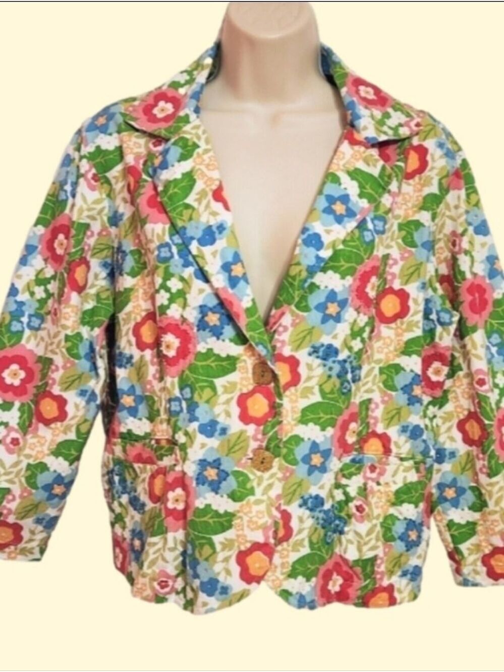 New Identity Green Floral Button Front Blazer X Large